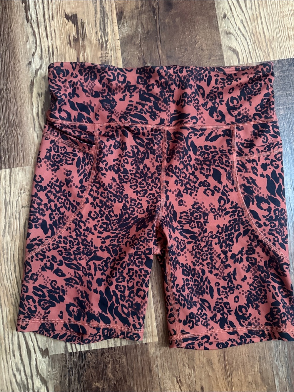 bebe Rust Leopard-Print High-Rise Bike Shorts
